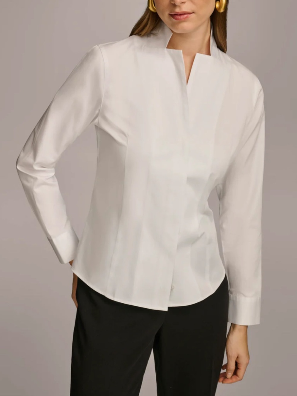 Donna Karan Notch Collar Button Down White Size M